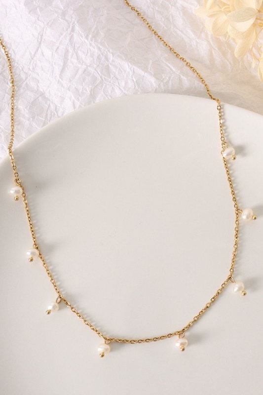 18K Gold - Plated Titanium Steel Pearl Necklace