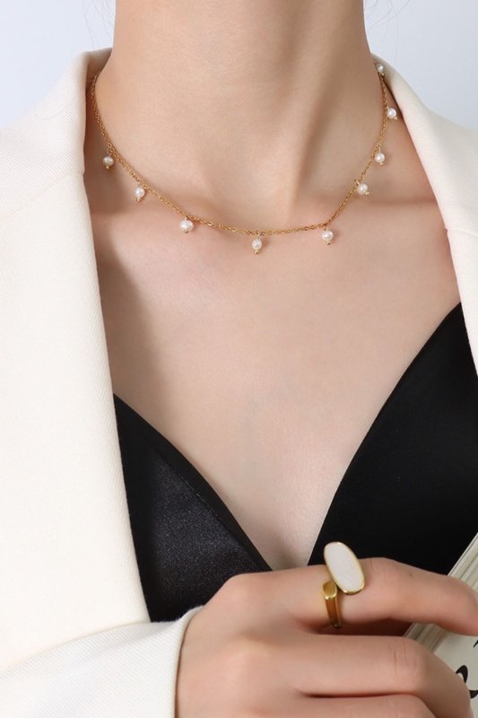 18K Gold - Plated Titanium Steel Pearl Necklace