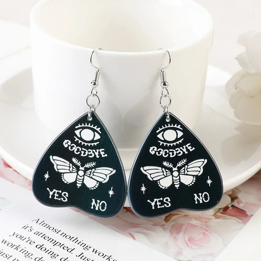 1Pair Fashion Ouija Board Black Planchette Dangle Earrings - Cute Little Wish