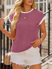 Contrast Trim Round Neck Short Sleeve T-Shirt