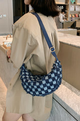 Raw Hem Checkered Denim Crossbody Bag