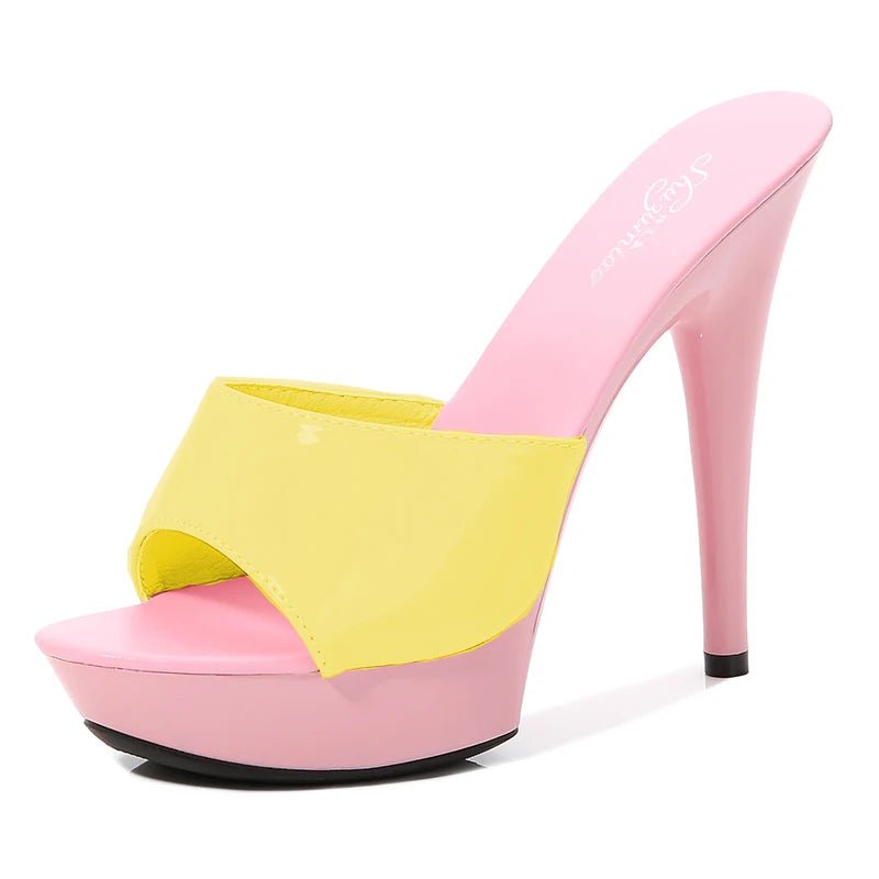 5" Yellow and Pink Contrast Pastel High Heels - Cute Little Wish