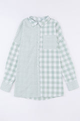 Pocketed Plaid Collared Neck Long Sleeve Shirt