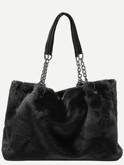 Faux Fur Solid Color Tote Bag