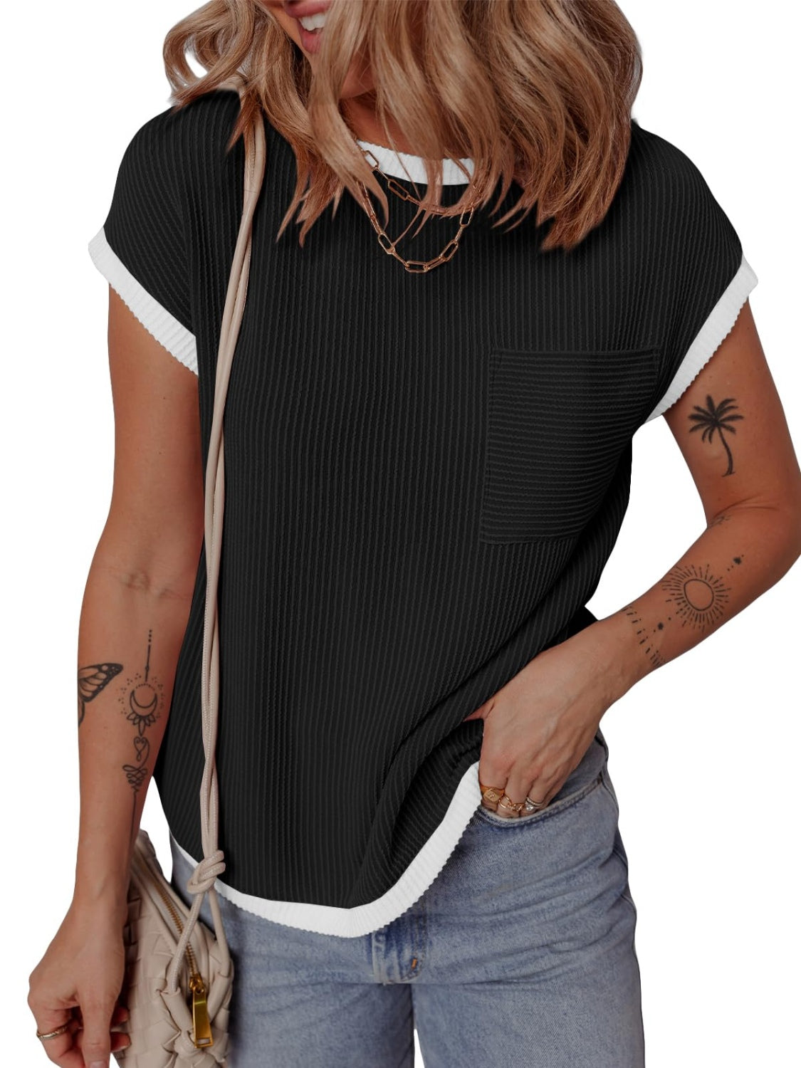 Contrast Trim Round Neck Short Sleeve T-Shirt