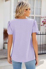 Eyelet Puff Sleeve T-Shirt - Cute Little Wish