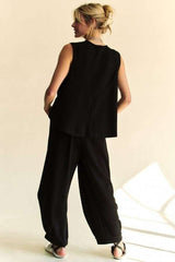 Davi & Dani Drawstring Hem Round Neck Tank and Pants Set