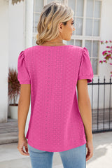 Eyelet Puff Sleeve T-Shirt - Cute Little Wish