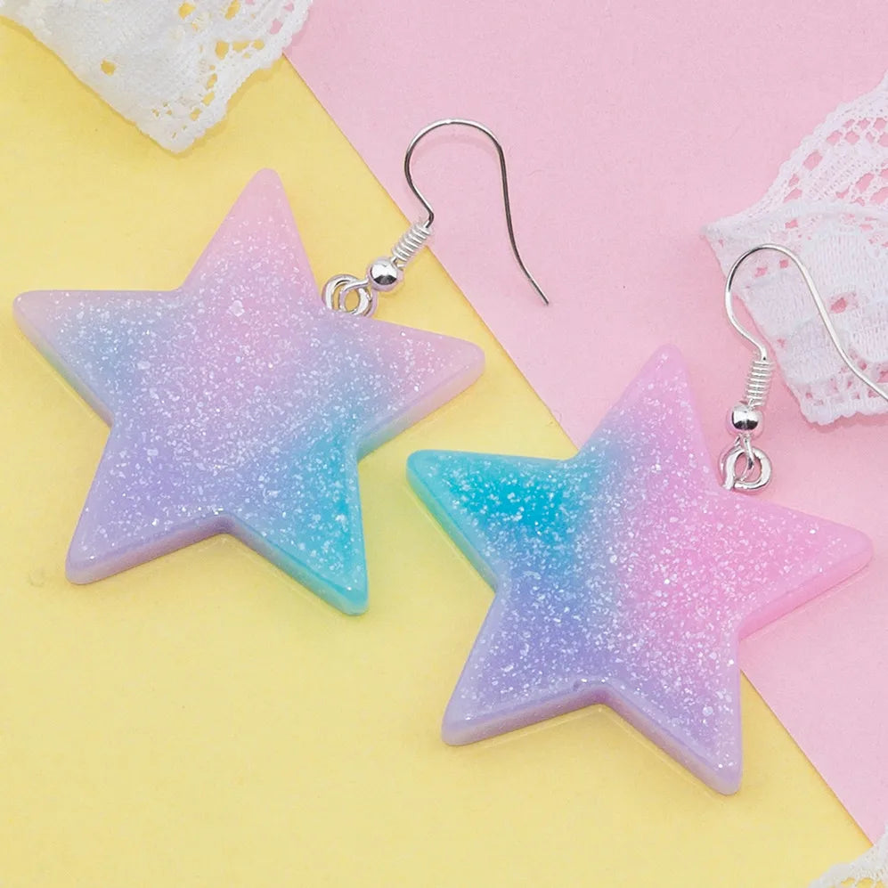 Fairy Kei Fashion Resin Earrings Glitter Star Drop Earrings