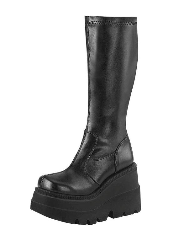 Acubi Aesthetic Black Wedge Boots - Cute Little Wish