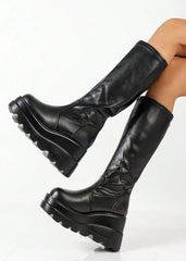 Acubi Aesthetic Black Wedge Boots - Cute Little Wish