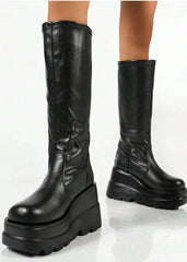 Acubi Aesthetic Black Wedge Boots - Cute Little Wish