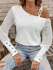 Asymmetrical Neck Lace Long Sleeve T-Shirt - Cute Little Wish