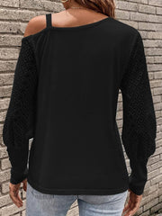 Asymmetrical Neck Lace Long Sleeve T-Shirt - Cute Little Wish