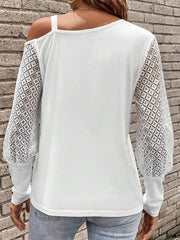 Asymmetrical Neck Lace Long Sleeve T-Shirt - Cute Little Wish