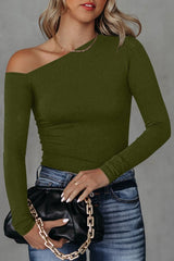 Asymmetrical Neck Long Sleeve Top - Cute Little Wish