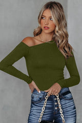 Asymmetrical Neck Long Sleeve Top - Cute Little Wish