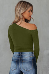 Asymmetrical Neck Long Sleeve Top - Cute Little Wish