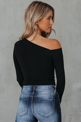 Asymmetrical Neck Long Sleeve Top - Cute Little Wish