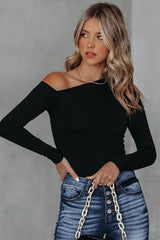 Asymmetrical Neck Long Sleeve Top - Cute Little Wish