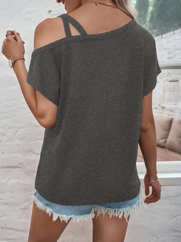 Asymmetrical Neck Short Sleeve T-Shirt - Cute Little Wish