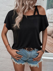 Asymmetrical Neck Short Sleeve T-Shirt - Cute Little Wish