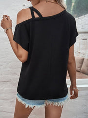 Asymmetrical Neck Short Sleeve T-Shirt - Cute Little Wish