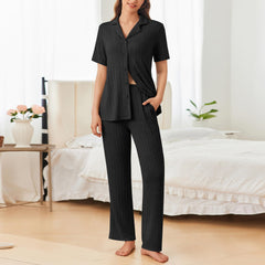 Button Down Long Sleeve Top and Pants Lounge Set