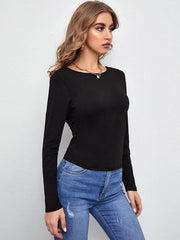 Backless Round Neck Long Sleeve T-Shirt - Cute Little Wish