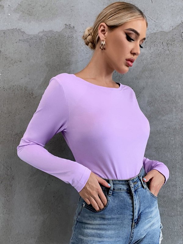 Backless Round Neck Long Sleeve T-Shirt - Cute Little Wish