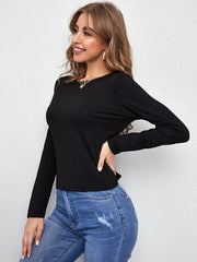 Backless Round Neck Long Sleeve T-Shirt - Cute Little Wish