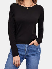 Backless Round Neck Long Sleeve T-Shirt - Cute Little Wish