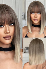 Baddie Blonde Bob Synthetic Wig with Sleek Bangs - Cute Little Wish