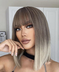 Baddie Blonde Bob Synthetic Wig with Sleek Bangs - Cute Little Wish