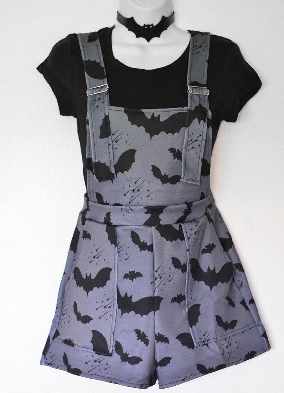 Bat Pattern Gothic Overalls