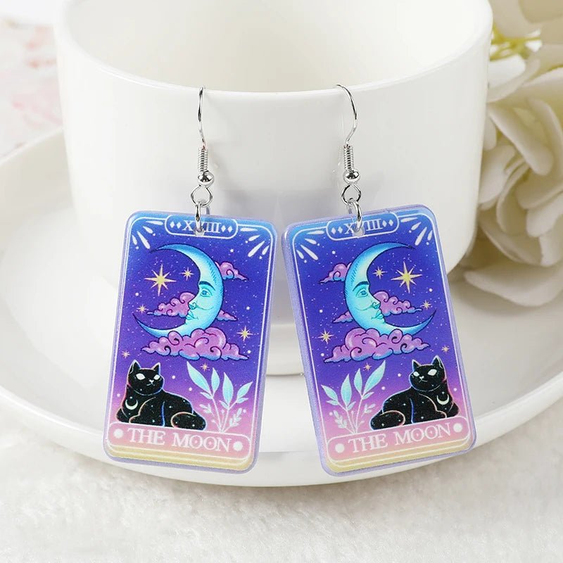 Black Cat With Moon Earrings - Cute Little Wish