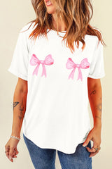 Bow Graphic Round Neck Short Sleeve T-Shirt - Cute Little Wish