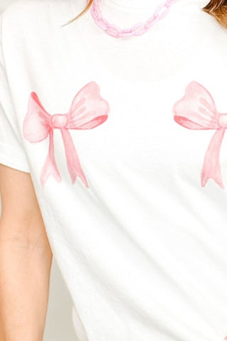 Bow Graphic Round Neck Short Sleeve T-Shirt - Cute Little Wish
