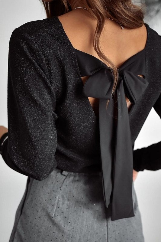 Bowknot V - Neck Long Sleeve Blouse