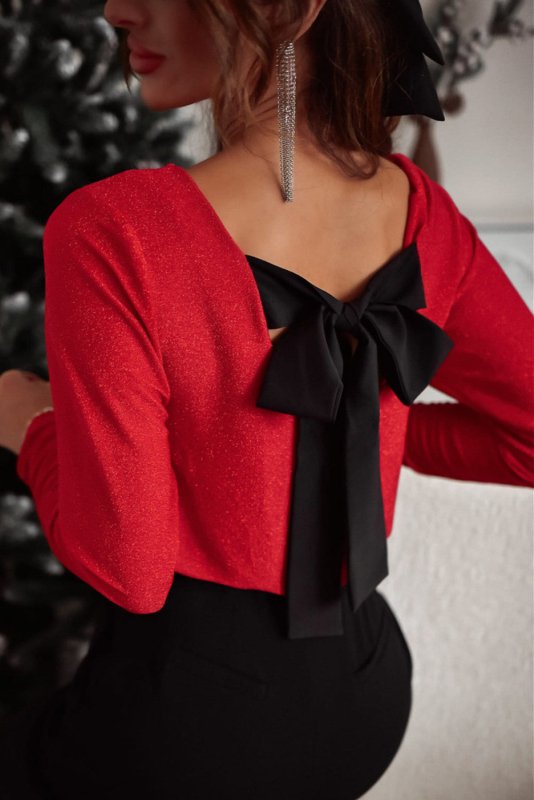 Bowknot V - Neck Long Sleeve Blouse