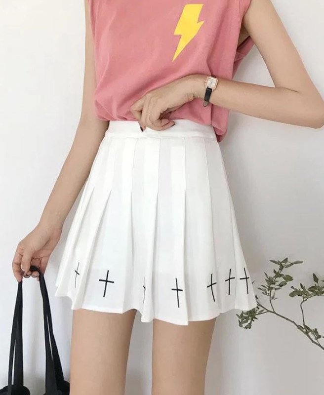 Bubble Goth White Pleated Skirt - Cute Little Wish