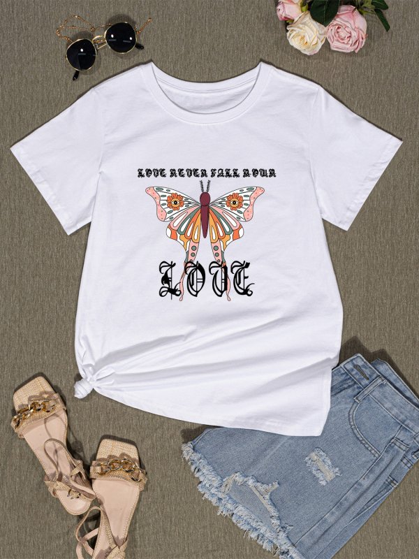 Butterfly Round Neck Short Sleeve T-Shirt - Cute Little Wish
