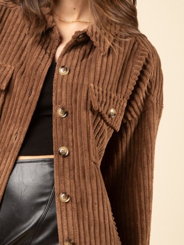 Button Up Long Sleeve Corduroy Jacket