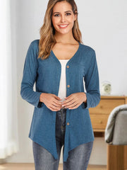 Button Up V-Neck Long Sleeve Cardigan - Cute Little Wish