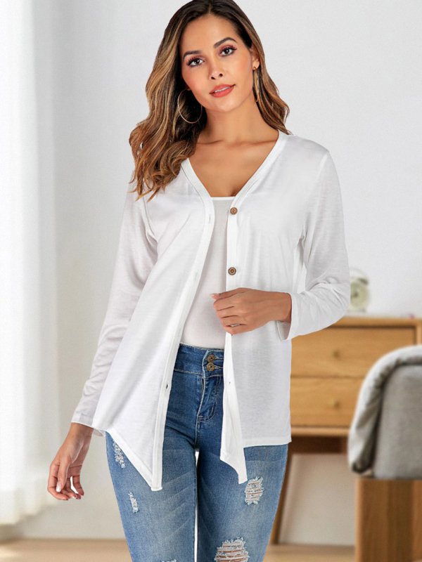 Button Up V-Neck Long Sleeve Cardigan - Cute Little Wish