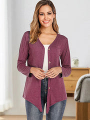 Button Up V-Neck Long Sleeve Cardigan - Cute Little Wish