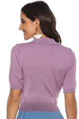 Buttoned Collared Neck Short Sleeve Knit Top - Cute Little Wish