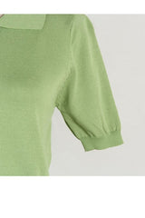 Buttoned Collared Neck Short Sleeve Knit Top - Cute Little Wish