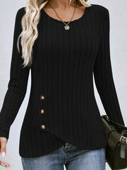 Buttoned Tulip Hem Long Sleeve T-Shirt - Cute Little Wish