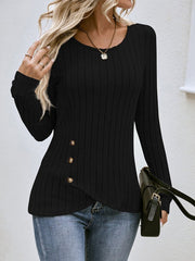 Buttoned Tulip Hem Long Sleeve T-Shirt - Cute Little Wish